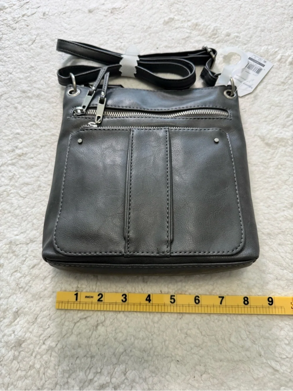 Time and Tru Black Slim Crossbody with Front Zip and Pockets